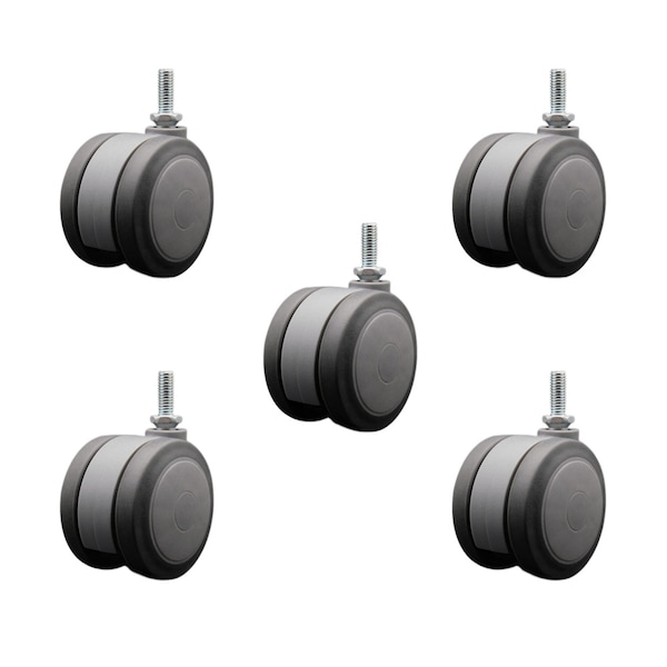 3'' Gray Heavy Duty Floor Safe Twin Wheel Caster 3/8'' Threaded Stem, 5PK